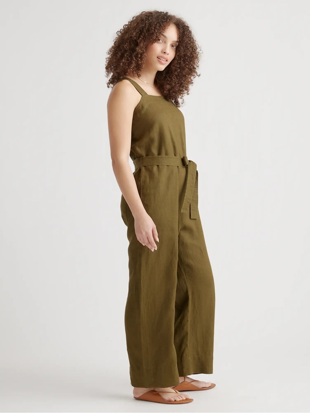 100% European Linen Square Neck Jumpsuit - Picture 3 of 11